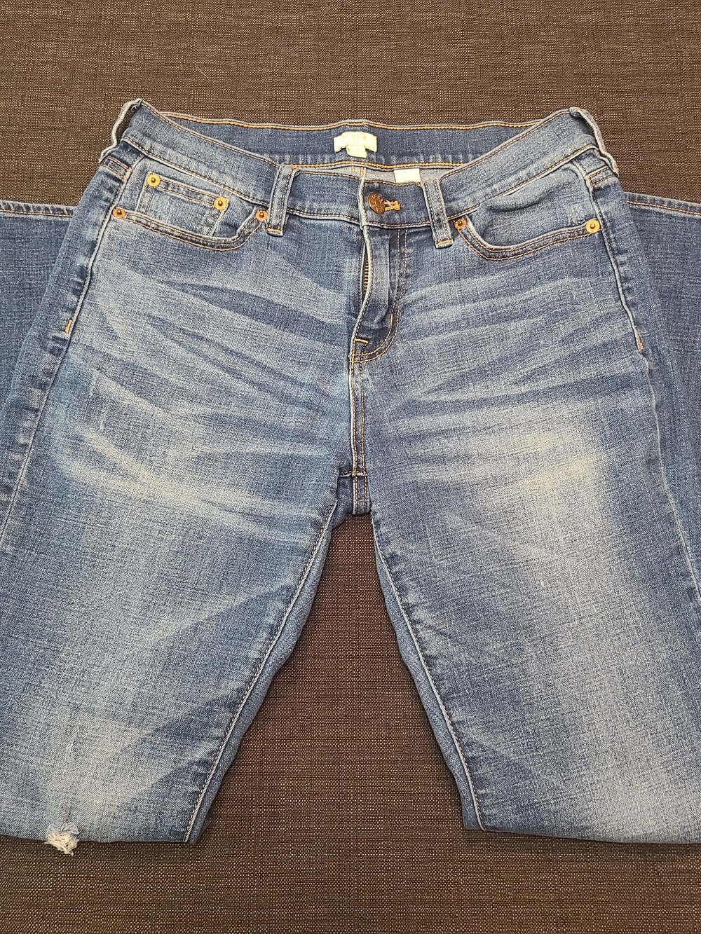 J. Crew Womens Stretch Straight Jeans Sz 26 Medium Wash Distressed
